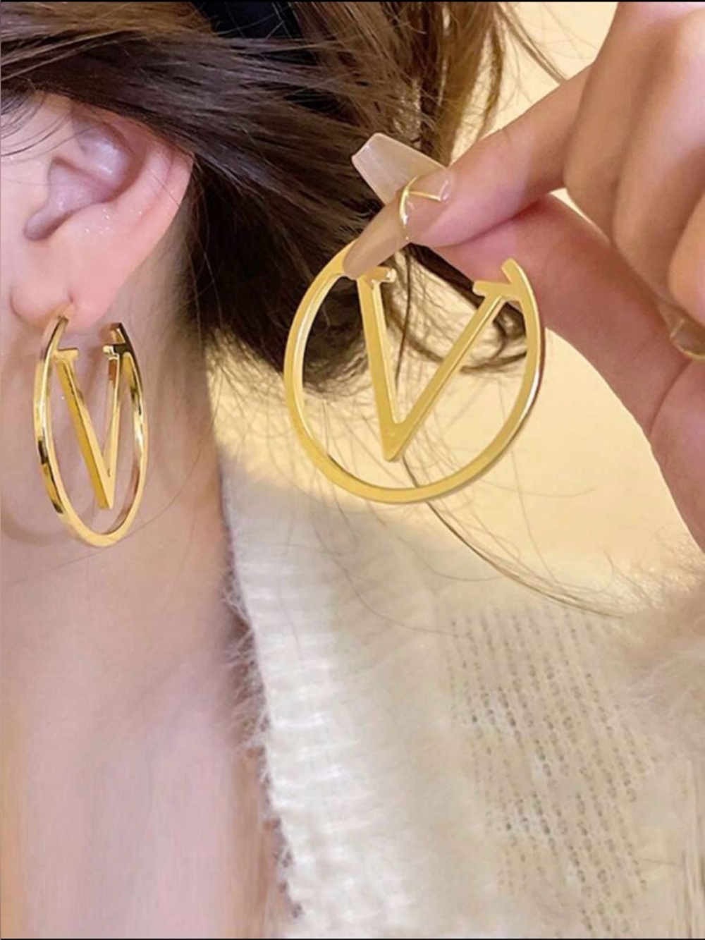 New Arrivals ! Gold V-Shaped Hoop Earrings -